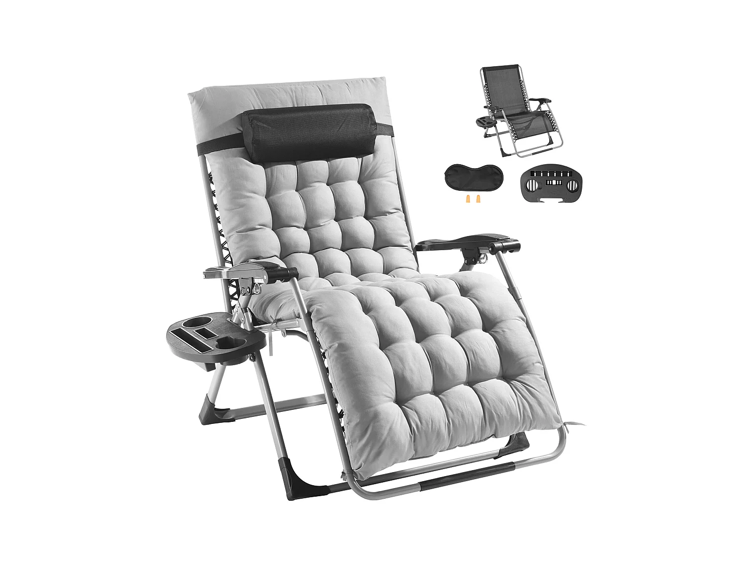 Bain de Soleil SucceBuy Chaise Longue Inclinable Zero Gravity de 83 cm pour Intérieur et Extérieur, Grise