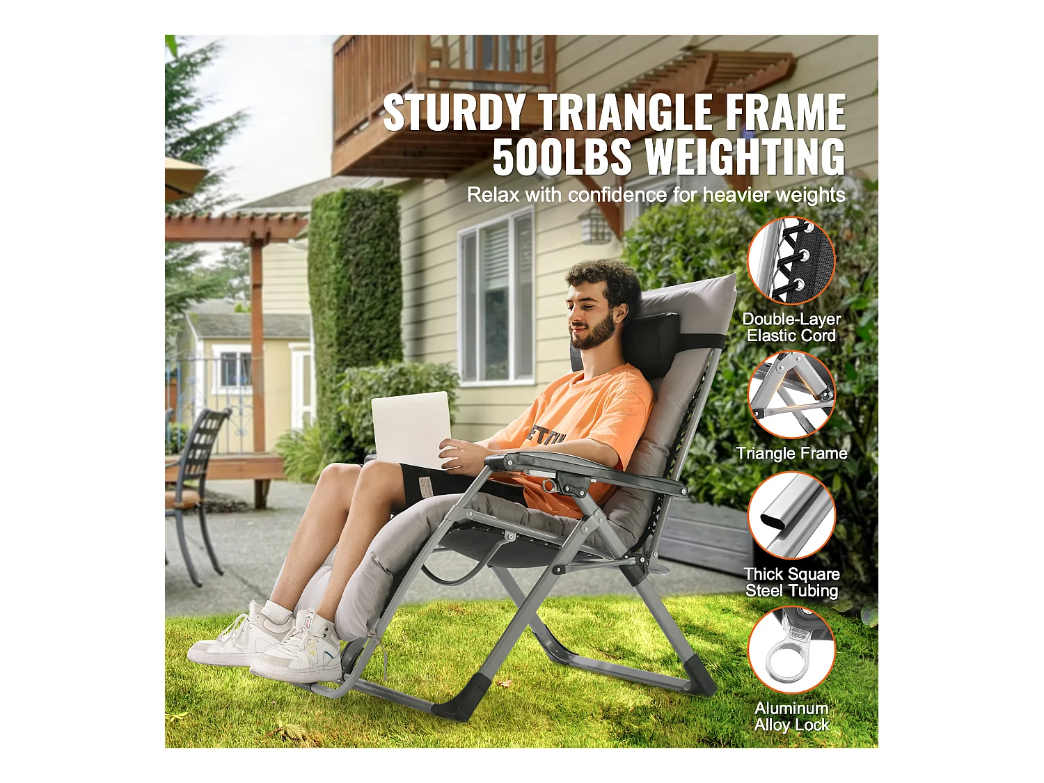 Bain de Soleil SucceBuy Chaise Longue Inclinable Zero Gravity de 83 cm pour Intérieur et Extérieur, Grise