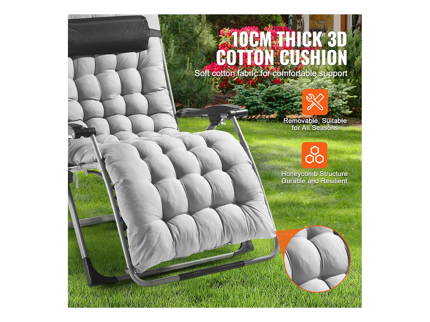 Bain de Soleil SucceBuy Chaise Longue Inclinable Zero Gravity de 83 cm pour Intérieur et Extérieur, Grise