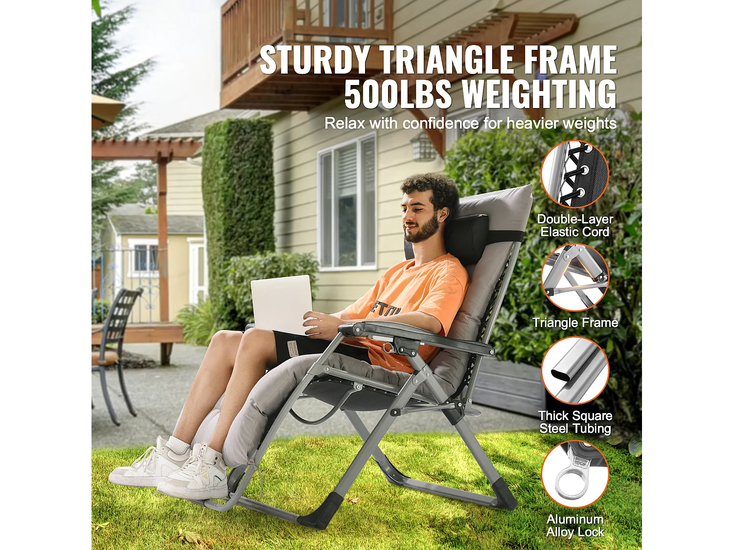 Tumbona Reclinable SucceBuy Tumbona Reclinable de 83 cm con Gravedad Cero, para Interior y Exterior, Color Gris