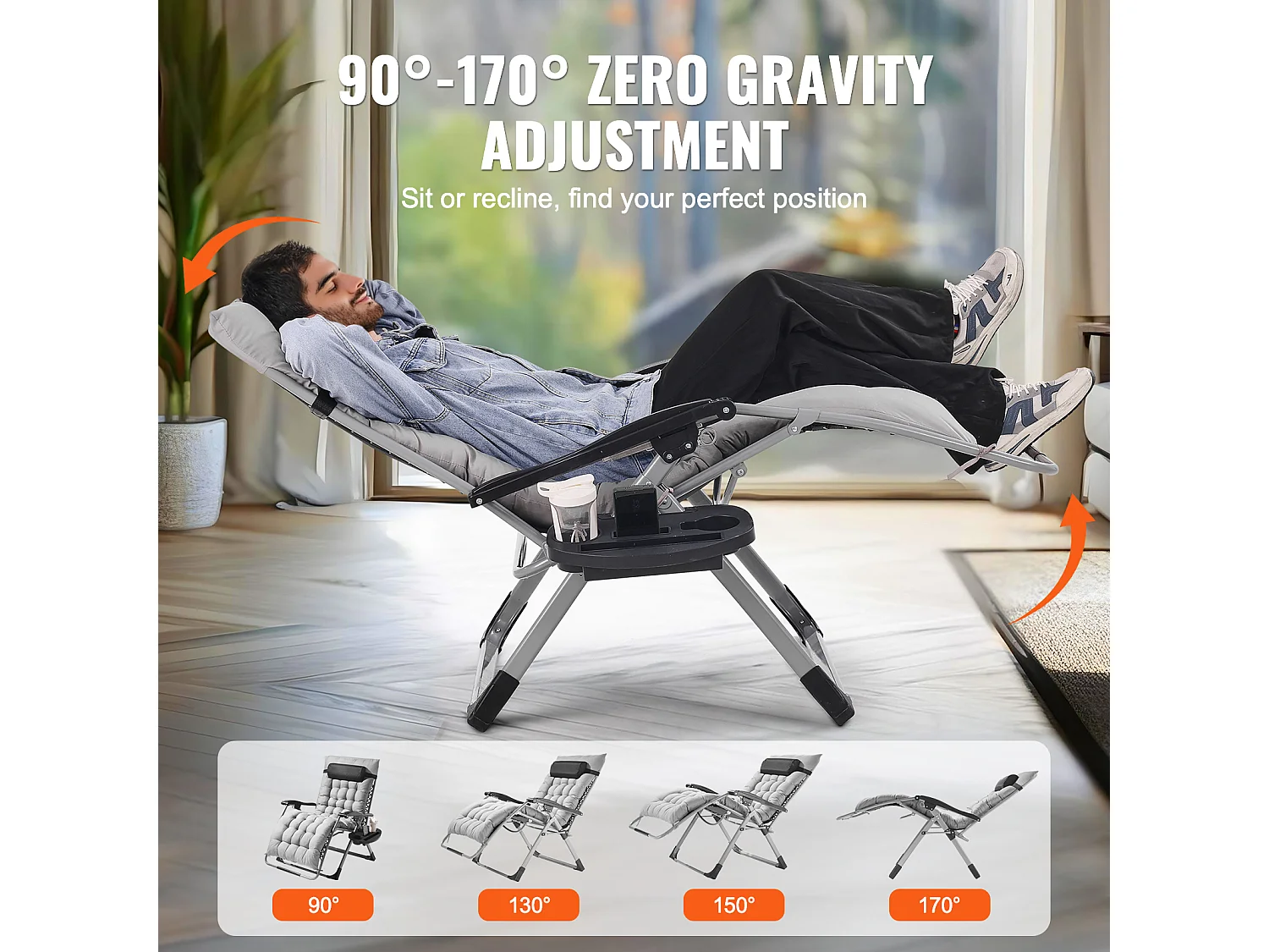 Tumbona Reclinable SucceBuy Tumbona Reclinable de 83 cm con Gravedad Cero, para Interior y Exterior, Color Gris