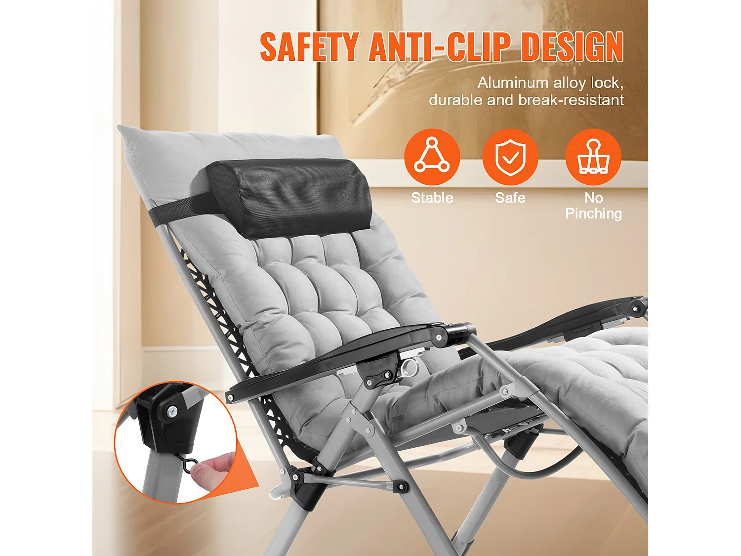 Tumbona Reclinable SucceBuy Tumbona Reclinable de 83 cm con Gravedad Cero, para Interior y Exterior, Color Gris