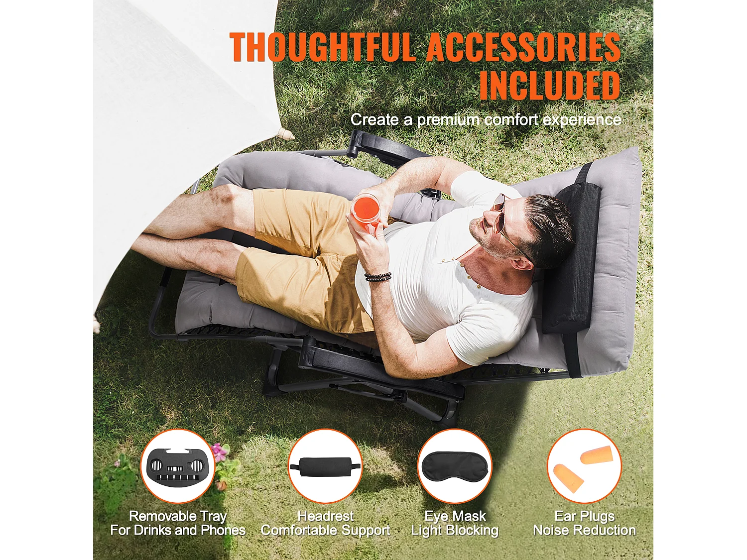 Tumbona Reclinable SucceBuy Tumbona Reclinable de 83 cm con Gravedad Cero, para Interior y Exterior, Color Gris