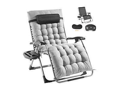 Bain de Soleil SucceBuy Chaise Longue Inclinable Zero Gravity de 83 cm pour Intérieur et Extérieur, Grise