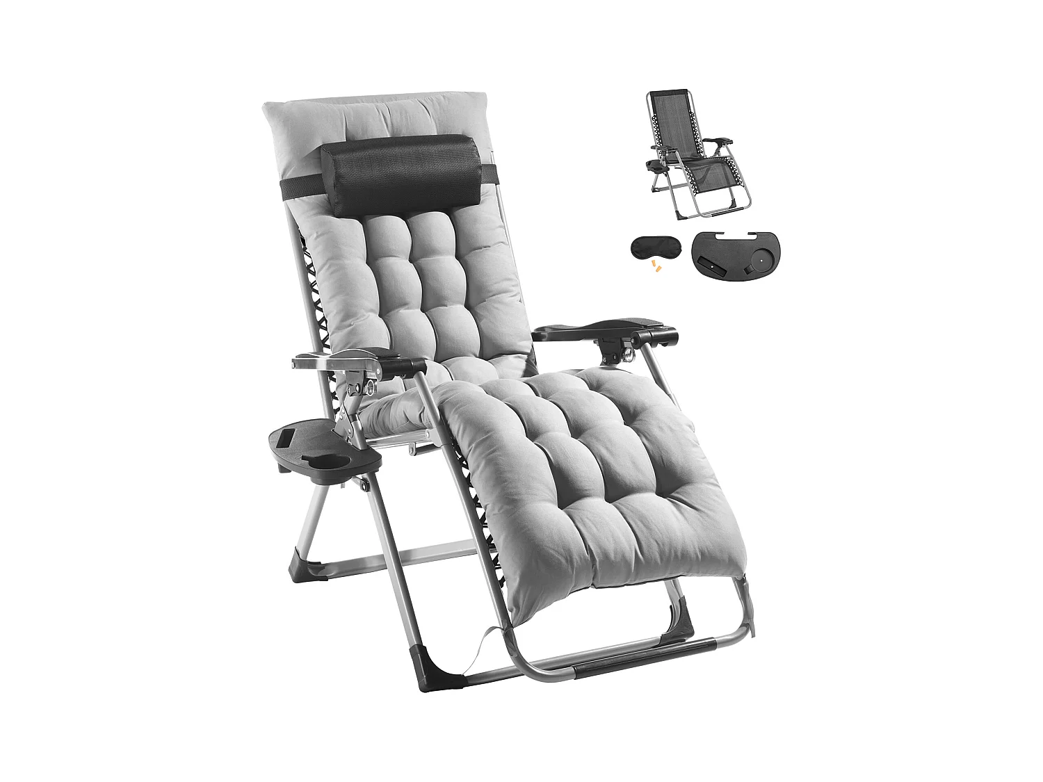 Bain de Soleil SucceBuy Chaise Longue Inclinable Zero Gravity de 66 cm pour une Utilisation en Intérieur et en Extérieur Gris