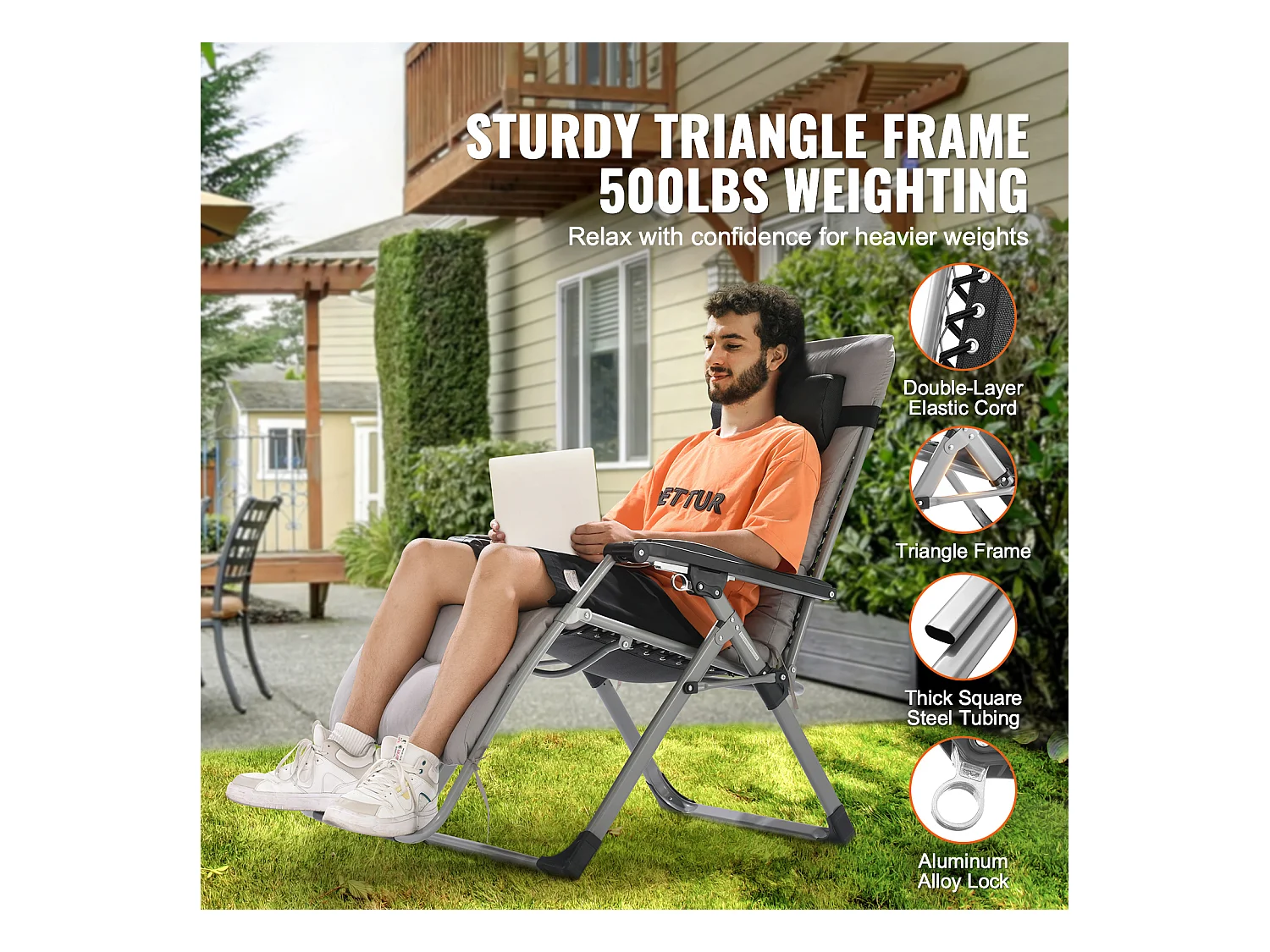 Bain de Soleil SucceBuy Chaise Longue Inclinable Zero Gravity de 66 cm pour une Utilisation en Intérieur et en Extérieur Gris