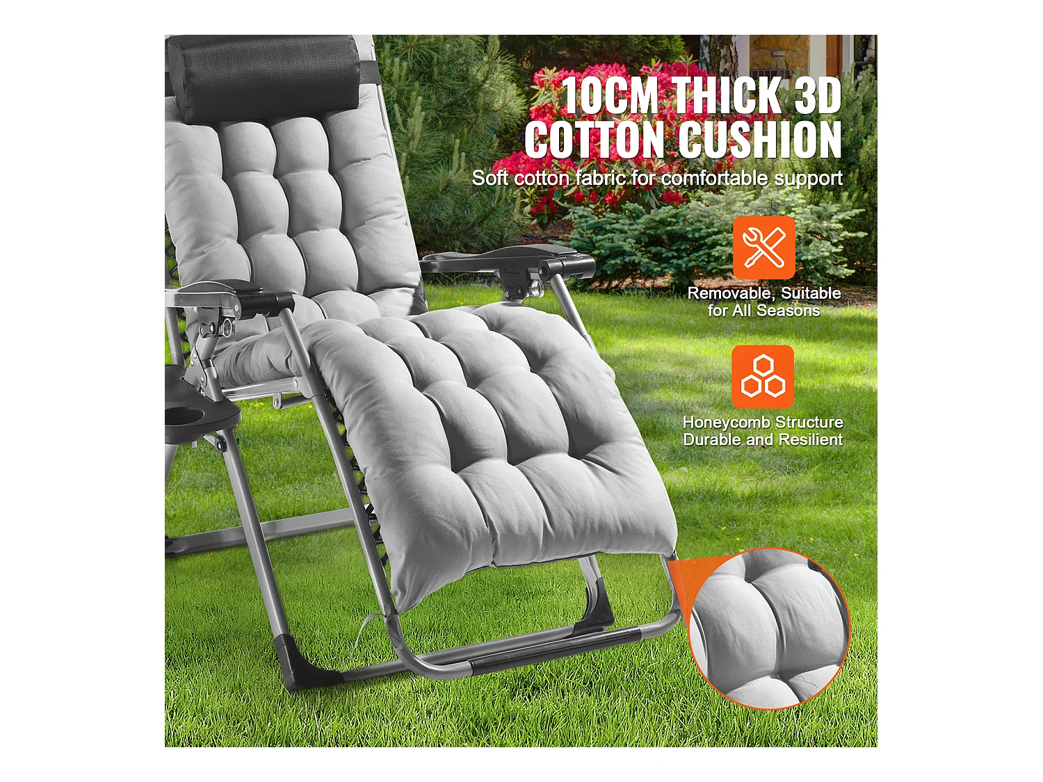 Bain de Soleil SucceBuy Chaise Longue Inclinable Zero Gravity de 66 cm pour une Utilisation en Intérieur et en Extérieur Gris