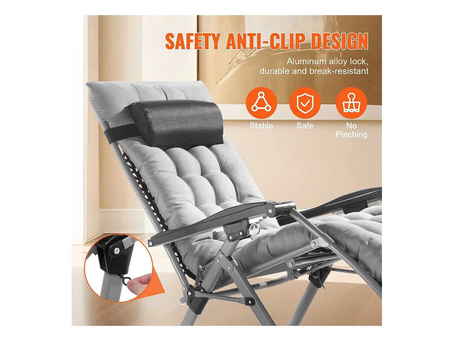 Bain de Soleil SucceBuy Chaise Longue Inclinable Zero Gravity de 66 cm pour une Utilisation en Intérieur et en Extérieur Gris