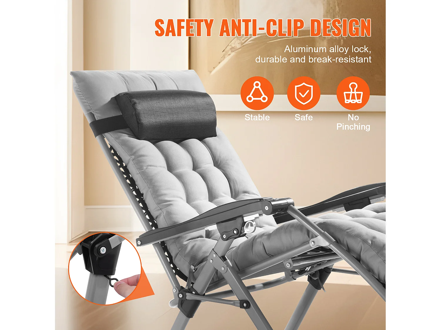 Sun Lounger SucceBuy Sun Lounger 66 cm, Sedia a Sdraio Reclinabile Zero Gravity per uso Interno ed Esterno, Grigio