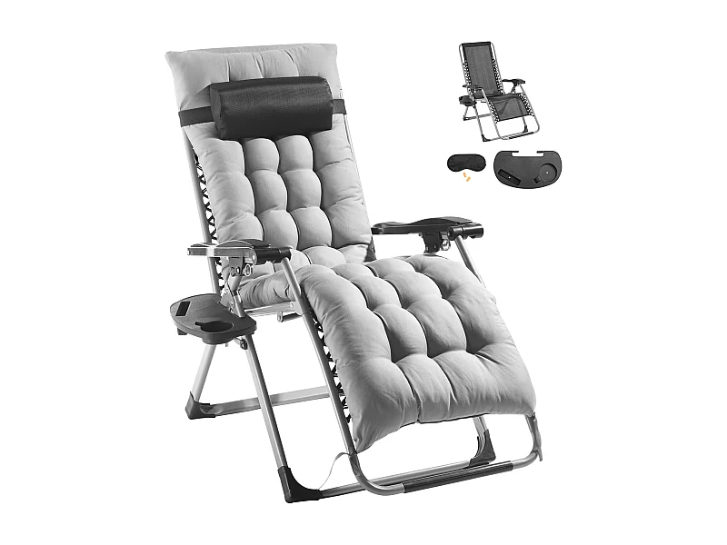 Bain de Soleil SucceBuy Chaise Longue Inclinable Zero Gravity de 66 cm pour une Utilisation en Intérieur et en Extérieur Gris