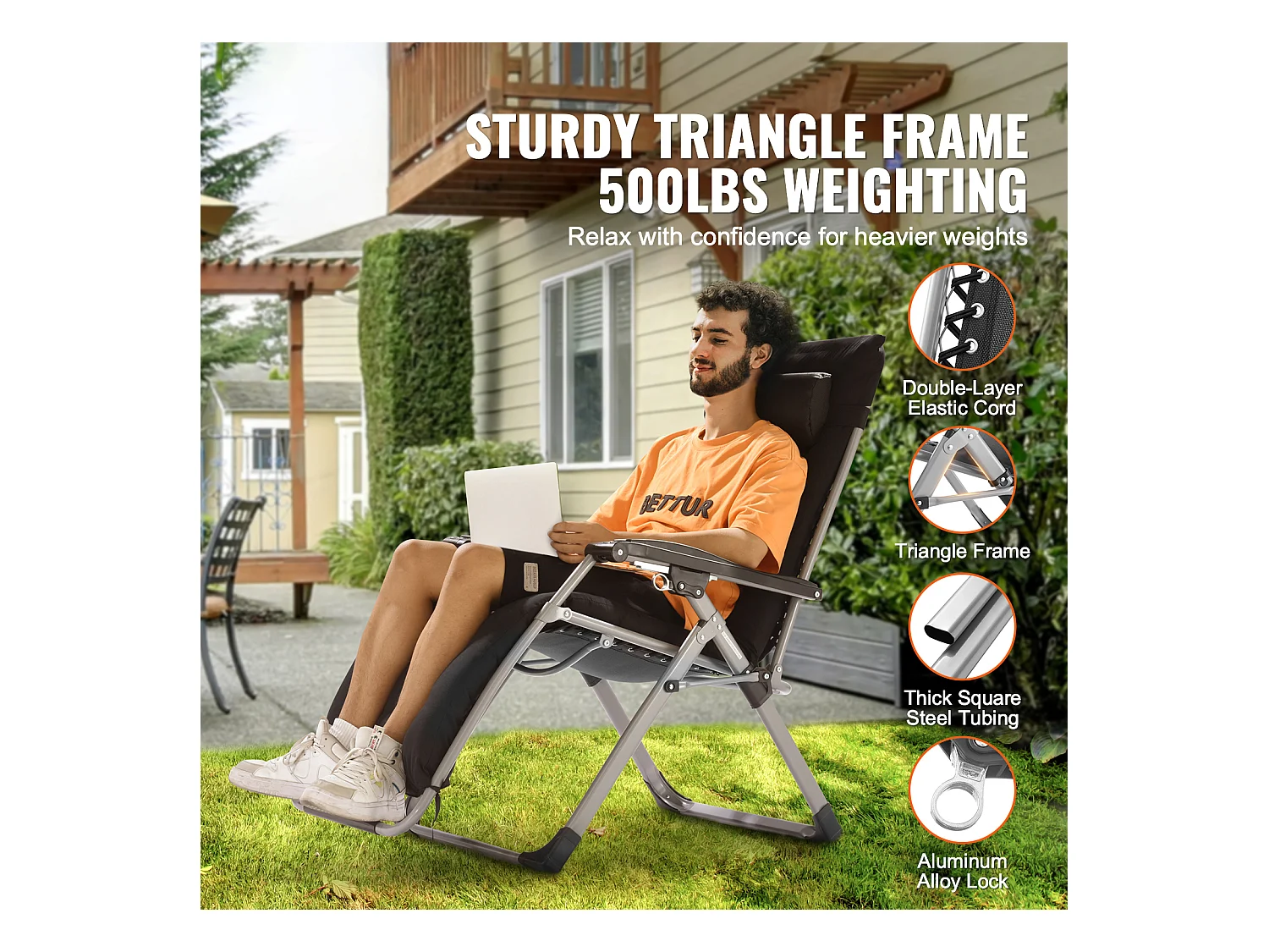 Leżak Słoneczny SucceBuy Leżak z Funkcją Rozkładania Zero Gravity Lounge Chair 66 cm do Użytku Wewnątrz i na Zewnątrz