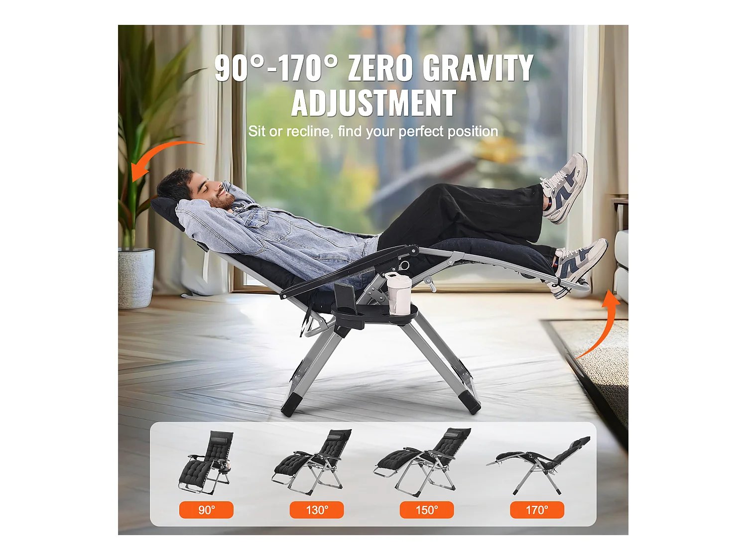 Leżak Słoneczny SucceBuy Leżak z Funkcją Rozkładania Zero Gravity Lounge Chair 66 cm do Użytku Wewnątrz i na Zewnątrz