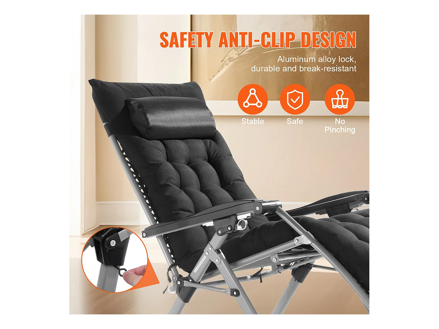 Leżak Słoneczny SucceBuy Leżak z Funkcją Rozkładania Zero Gravity Lounge Chair 66 cm do Użytku Wewnątrz i na Zewnątrz