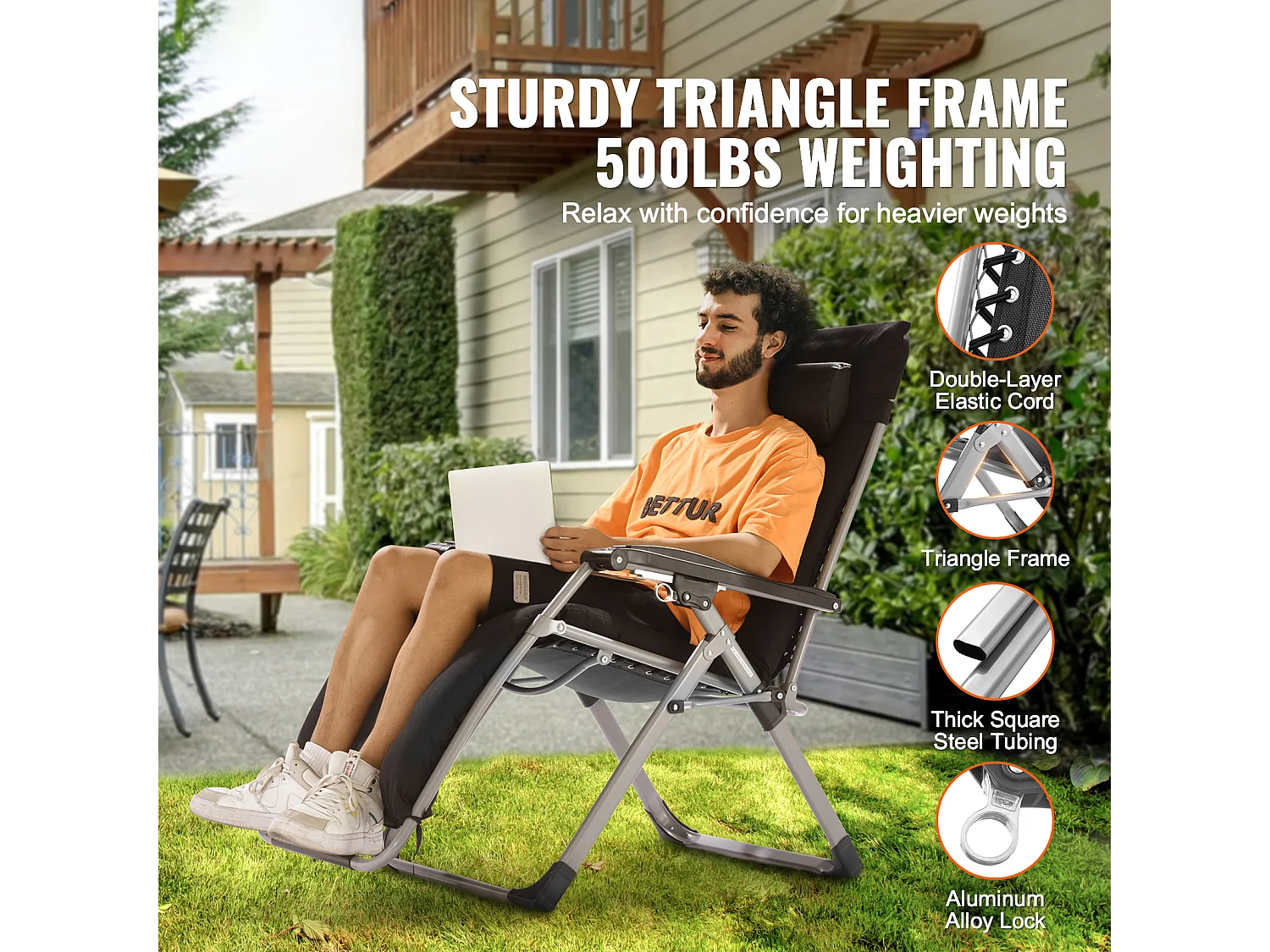 Bain de Soleil SucceBuy Chaise Longue Inclinable Zero Gravity 66 cm pour une Utilisation en Intérieur et en Extérieur