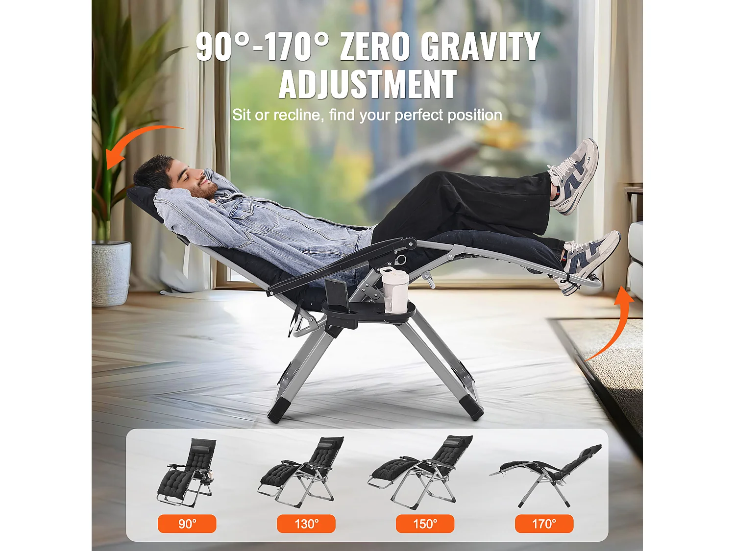 Bain de Soleil SucceBuy Chaise Longue Inclinable Zero Gravity 66 cm pour une Utilisation en Intérieur et en Extérieur