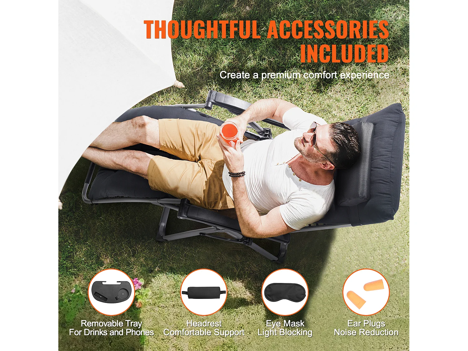 Bain de Soleil SucceBuy Chaise Longue Inclinable Zero Gravity 66 cm pour une Utilisation en Intérieur et en Extérieur