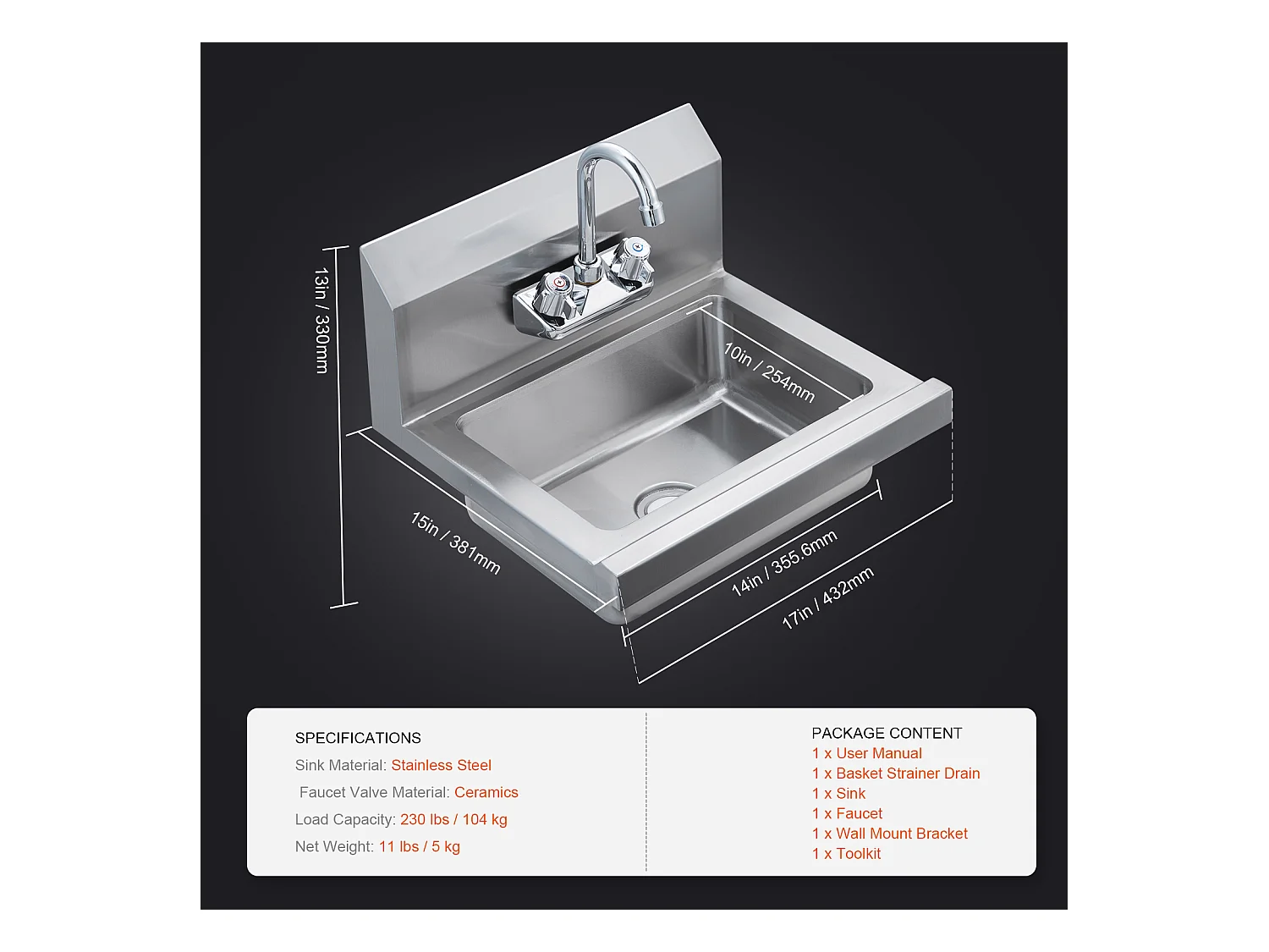 Lava-Loiça de Aço Inoxidável SucceBuy, 43 x 33cm, NSF, Montagem na Parede, Lava-Loiça de Restaurante