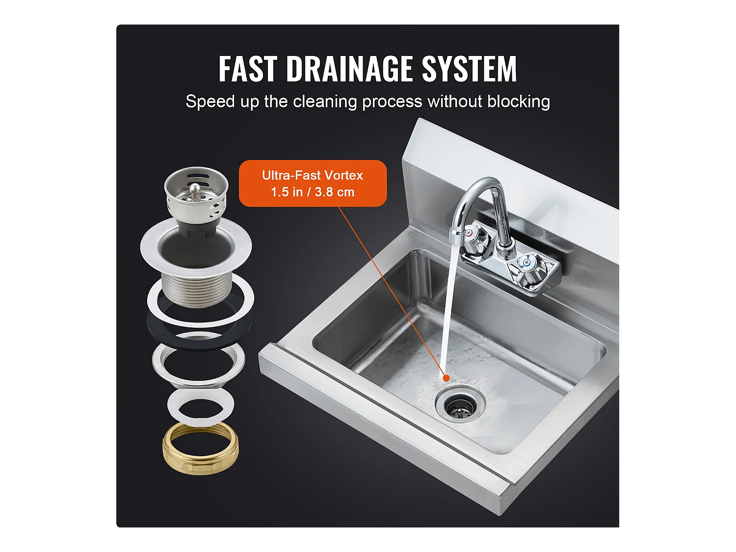 Lava-Loiça de Aço Inoxidável SucceBuy, 43 x 33cm, NSF, Montagem na Parede, Lava-Loiça de Restaurante