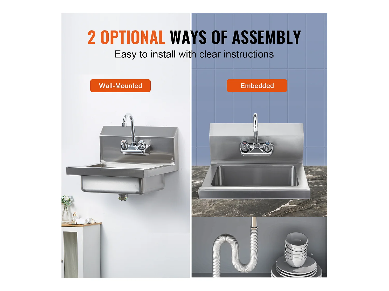 Lava-Loiça de Aço Inoxidável SucceBuy, 43 x 33cm, NSF, Montagem na Parede, Lava-Loiça de Restaurante