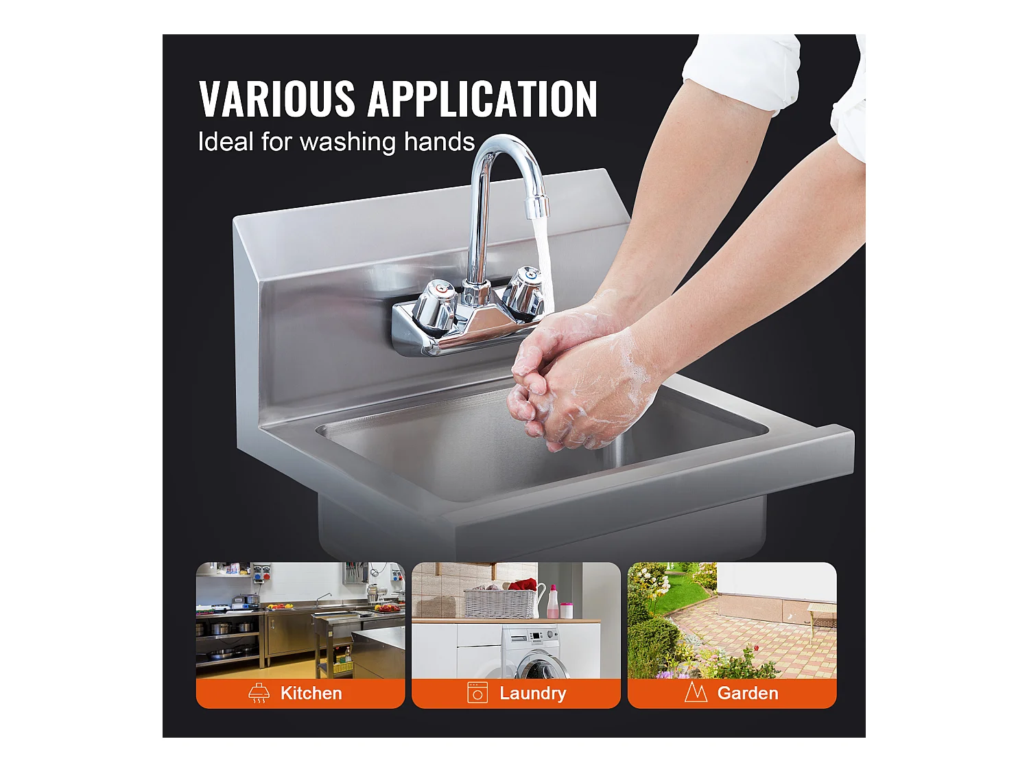 Lava-Loiça de Aço Inoxidável SucceBuy, 43 x 33cm, NSF, Montagem na Parede, Lava-Loiça de Restaurante