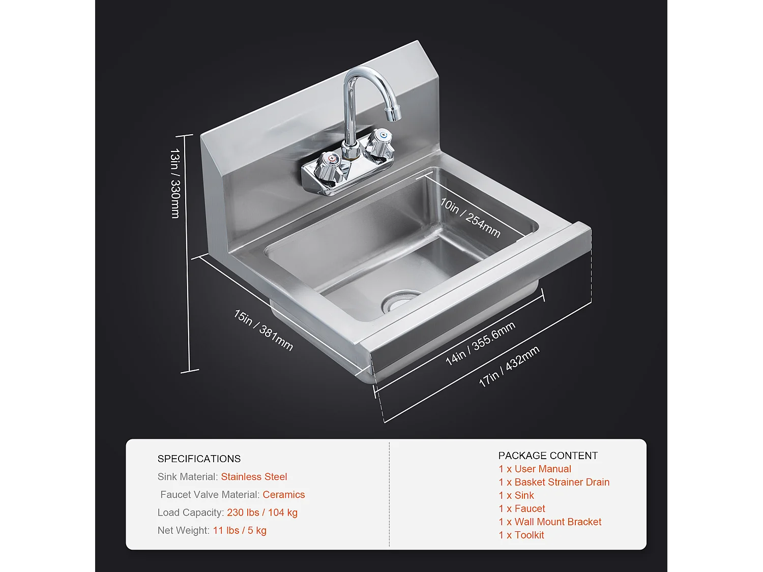 Edelstahl-Waschbecken SucceBuy, 43 x 33cm, NSF-zertifiziert, Wandmontage, für Restaurant
