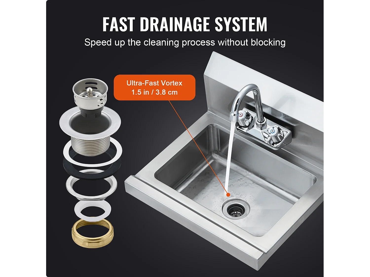 Edelstahl-Waschbecken SucceBuy, 43 x 33cm, NSF-zertifiziert, Wandmontage, für Restaurant