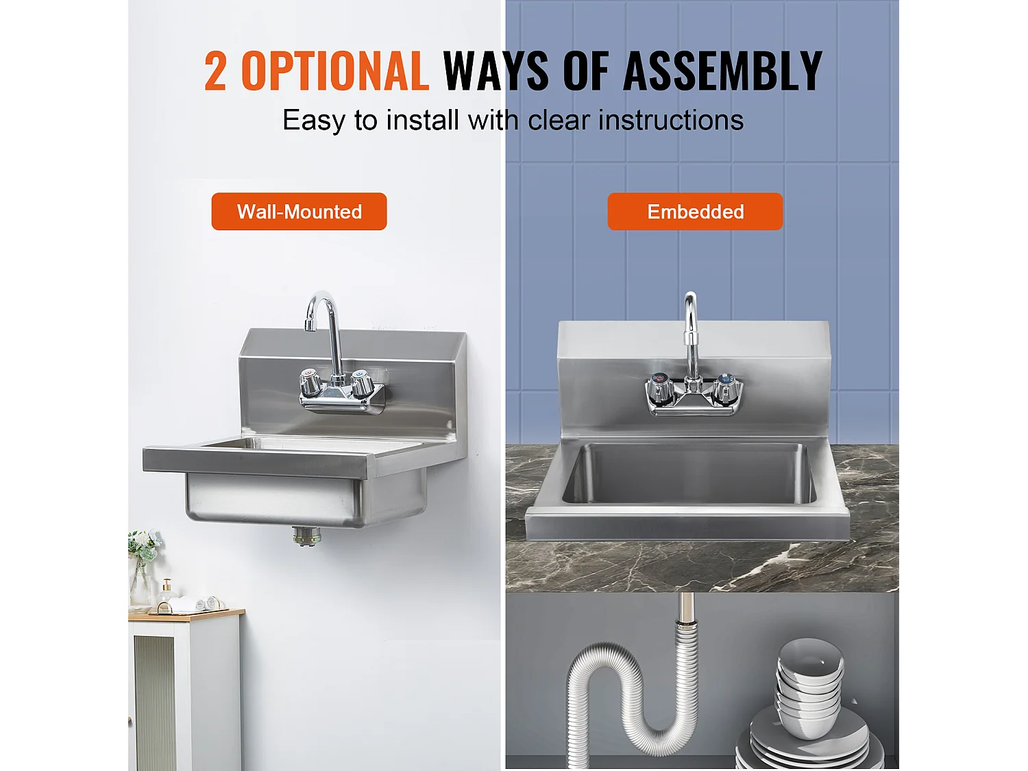 Edelstahl-Waschbecken SucceBuy, 43 x 33cm, NSF-zertifiziert, Wandmontage, für Restaurant