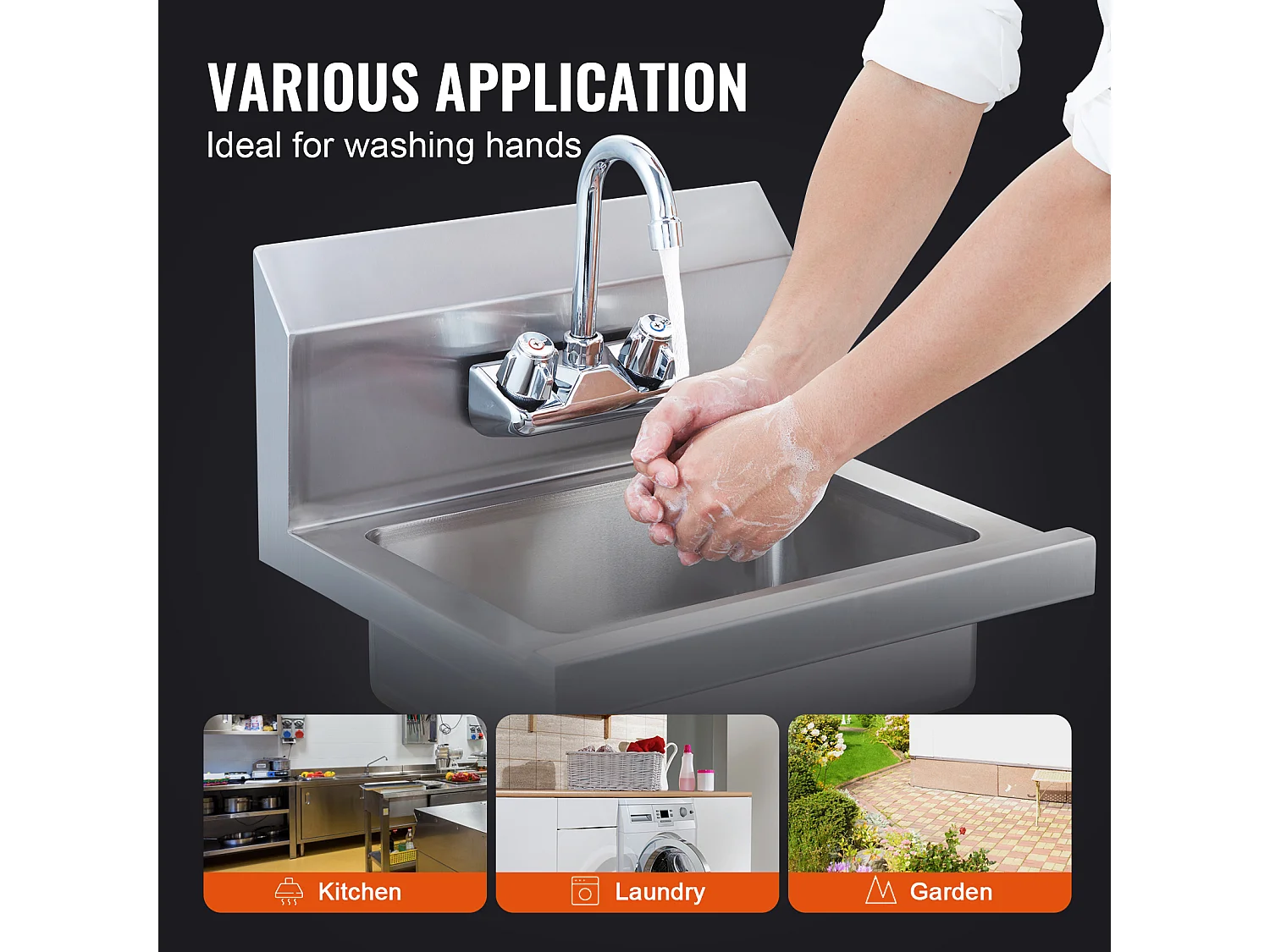 Edelstahl-Waschbecken SucceBuy, 43 x 33cm, NSF-zertifiziert, Wandmontage, für Restaurant