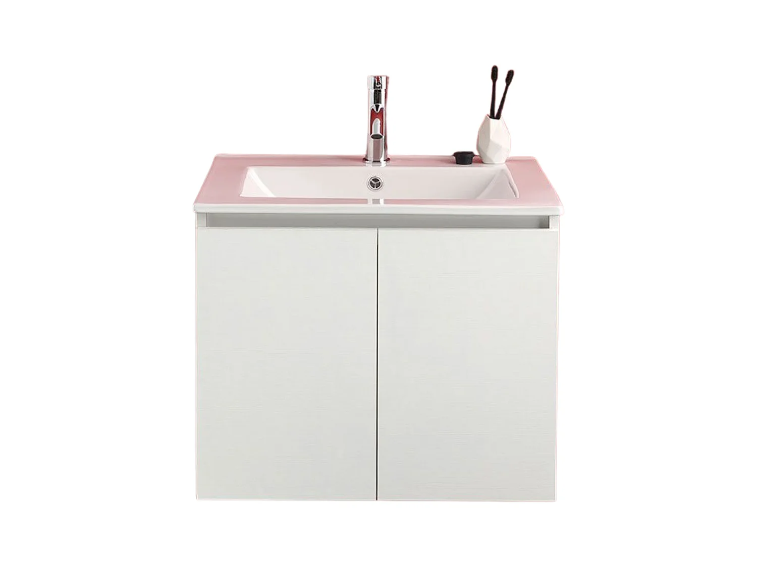 Meuble de salle de bain suspendu « Lefkada » 60 cm avec 2 portes blanches et vasque en céramique