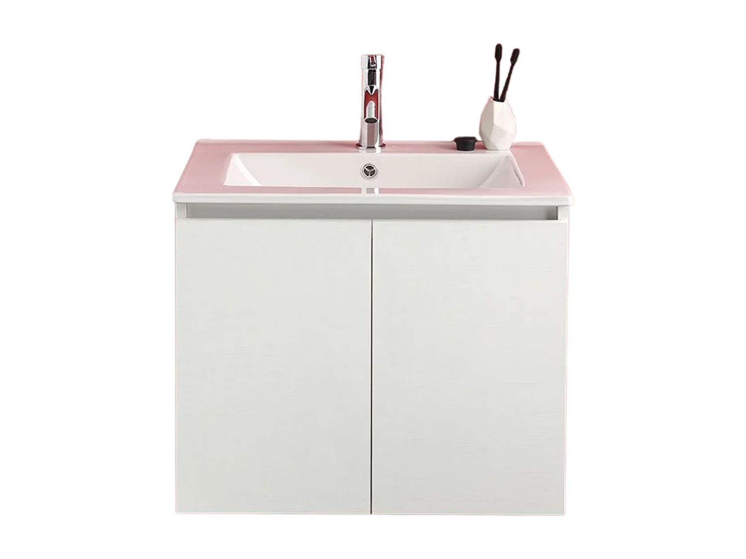 Szafka łazienkowa wisząca "Lefkada" 60 cm z 2 białymi drzwiami i ceramiczną umywalką