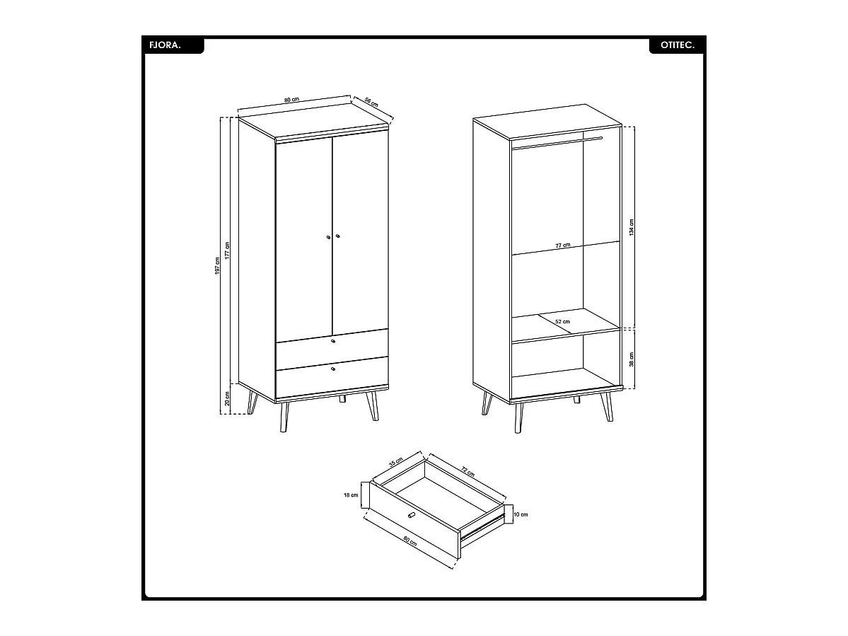 Armoire - L.80 x H.197 x P.56 cm - FJORA