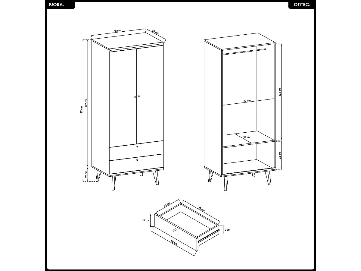Armoire - L.80 x H.197 x P.56 cm - FJORA