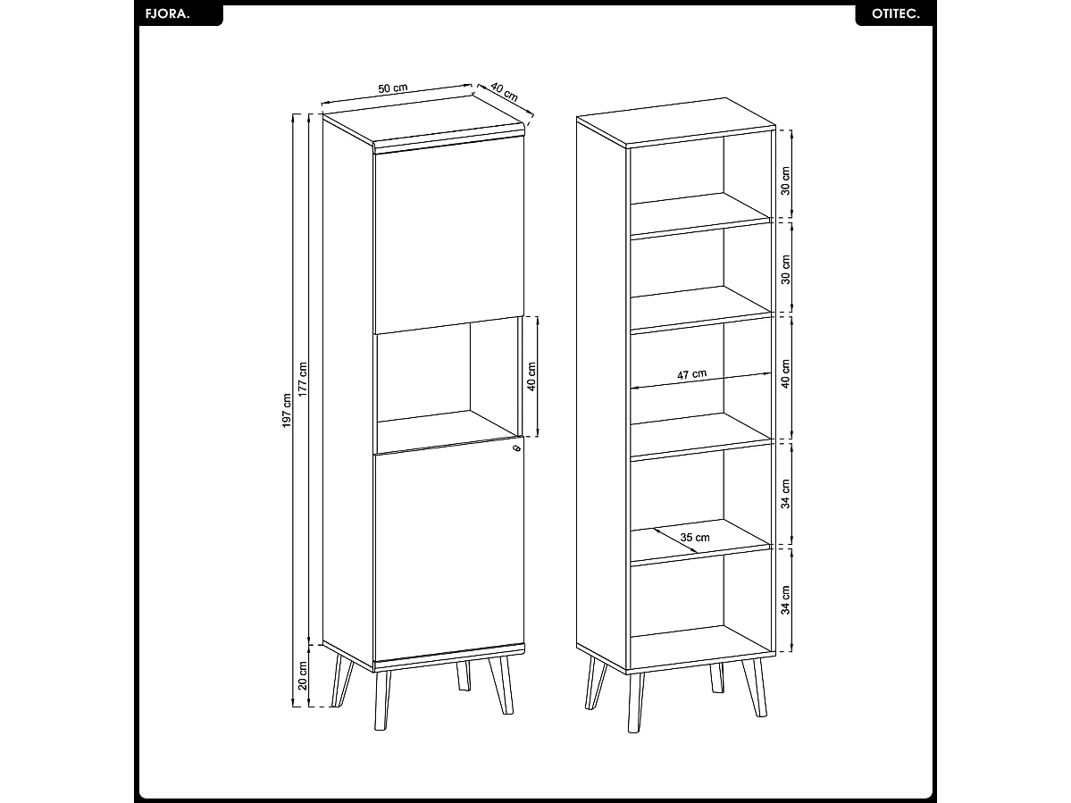 Armoire vitrine - L.50 x H.197 x P.40 cm - FJORA