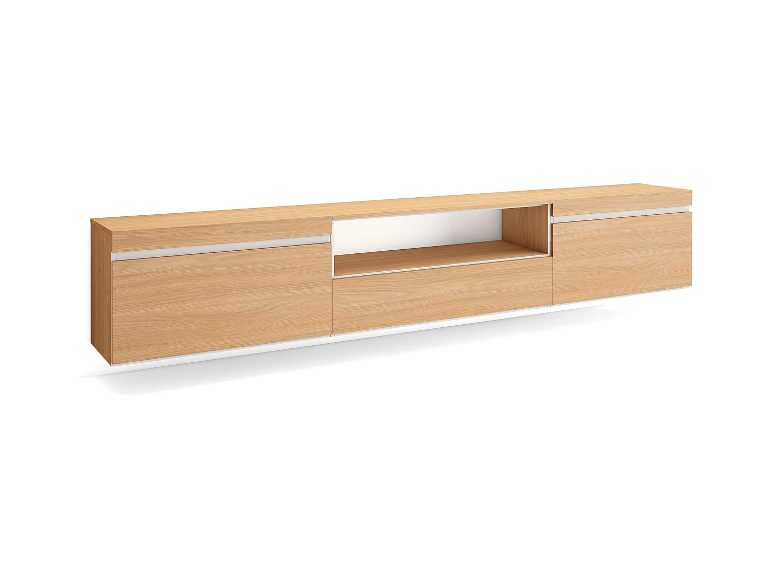 TV-Meubel, Lowboard, 260x45x35cm, Groot formaat TV, Hangend, Eiken soft en Wit