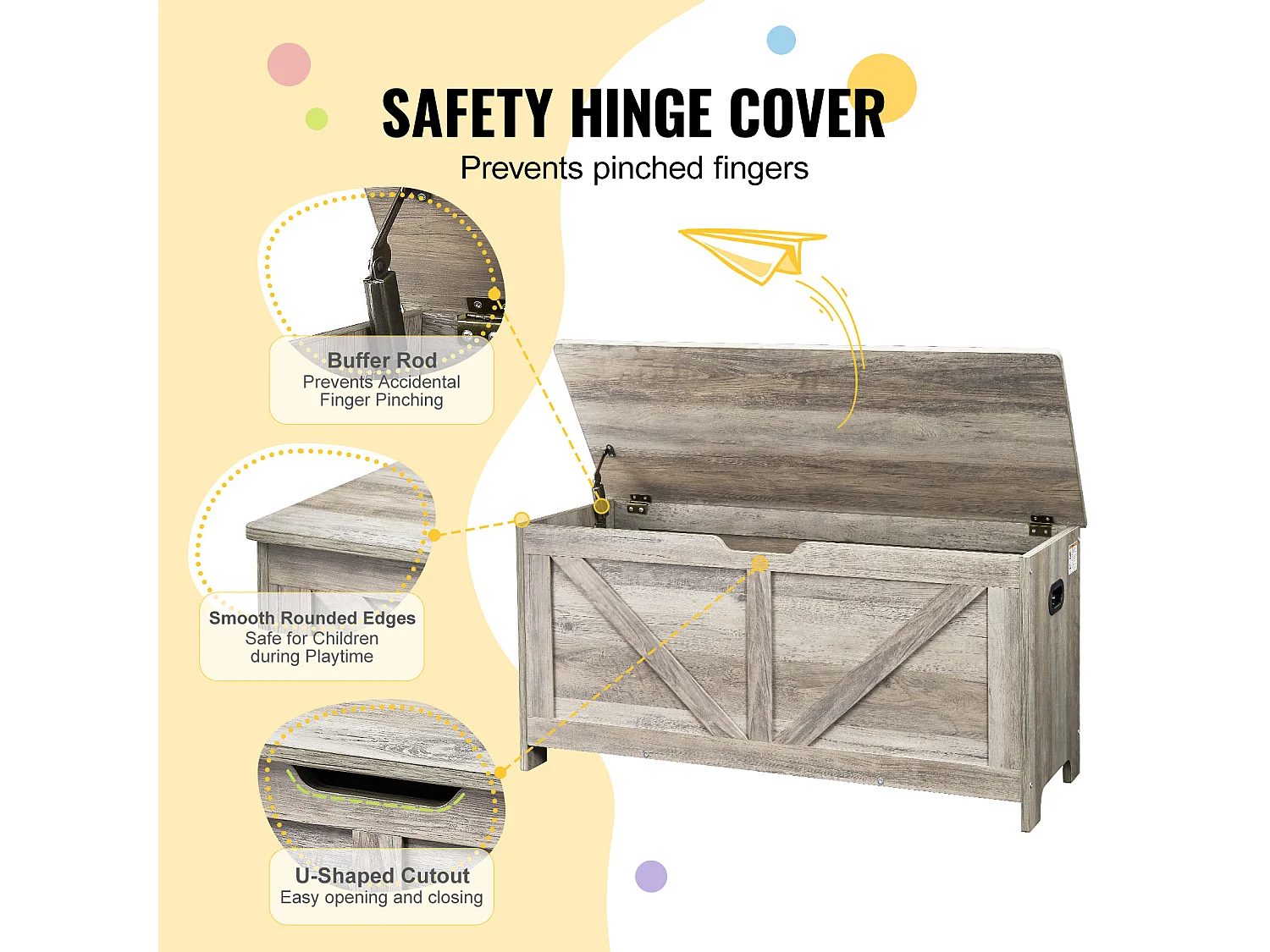 Coffre à jouets en Bois, Banc de Rangement pour Jouets pour Enfants Coffre à Jouets  99x39,5x48 cm Gris