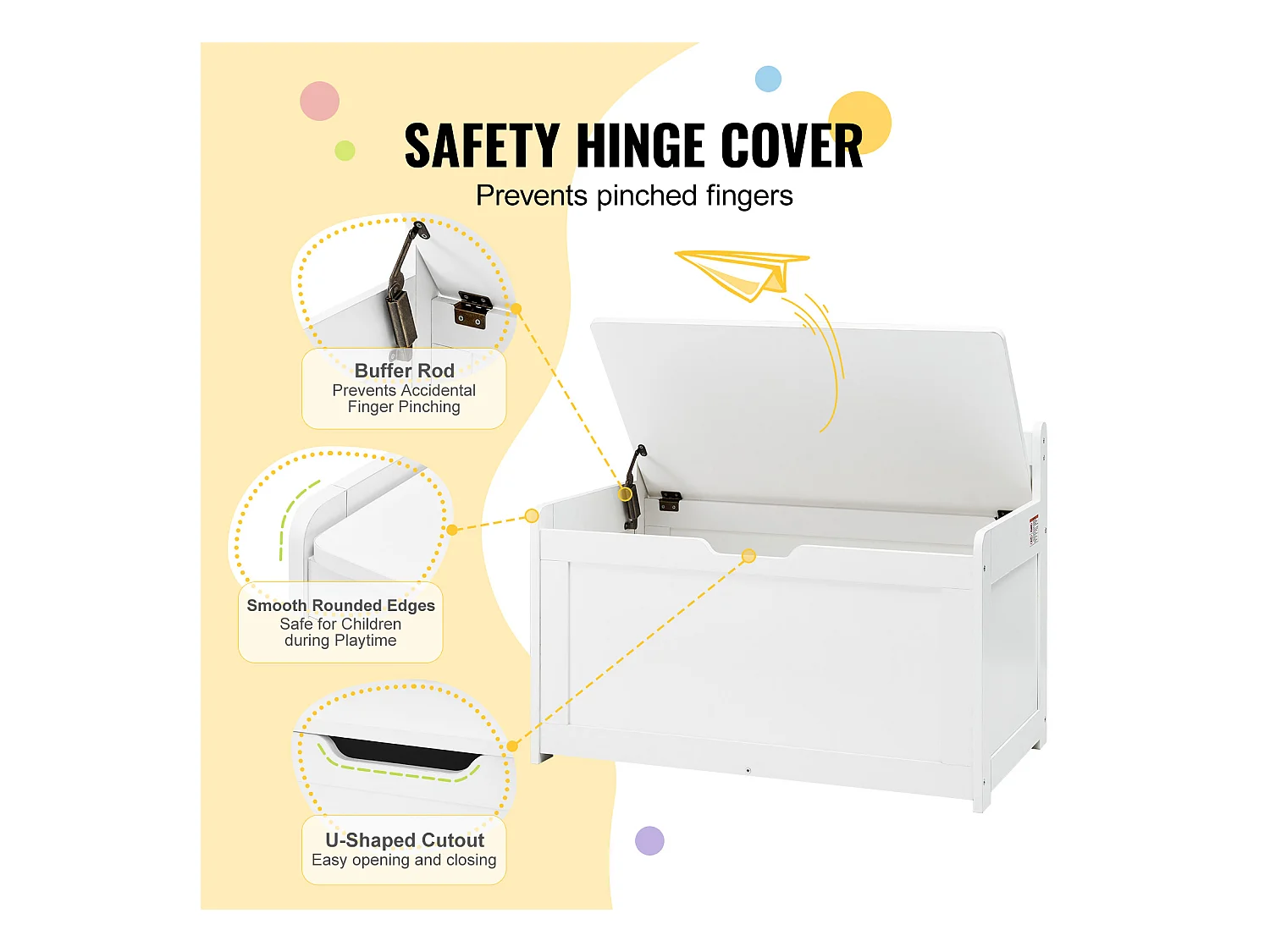 Banc de Rangement SucceBuy pour Jouets pour Enfants Coffre à Jouets en Bois 83x45,5x60,9 cm Blanc