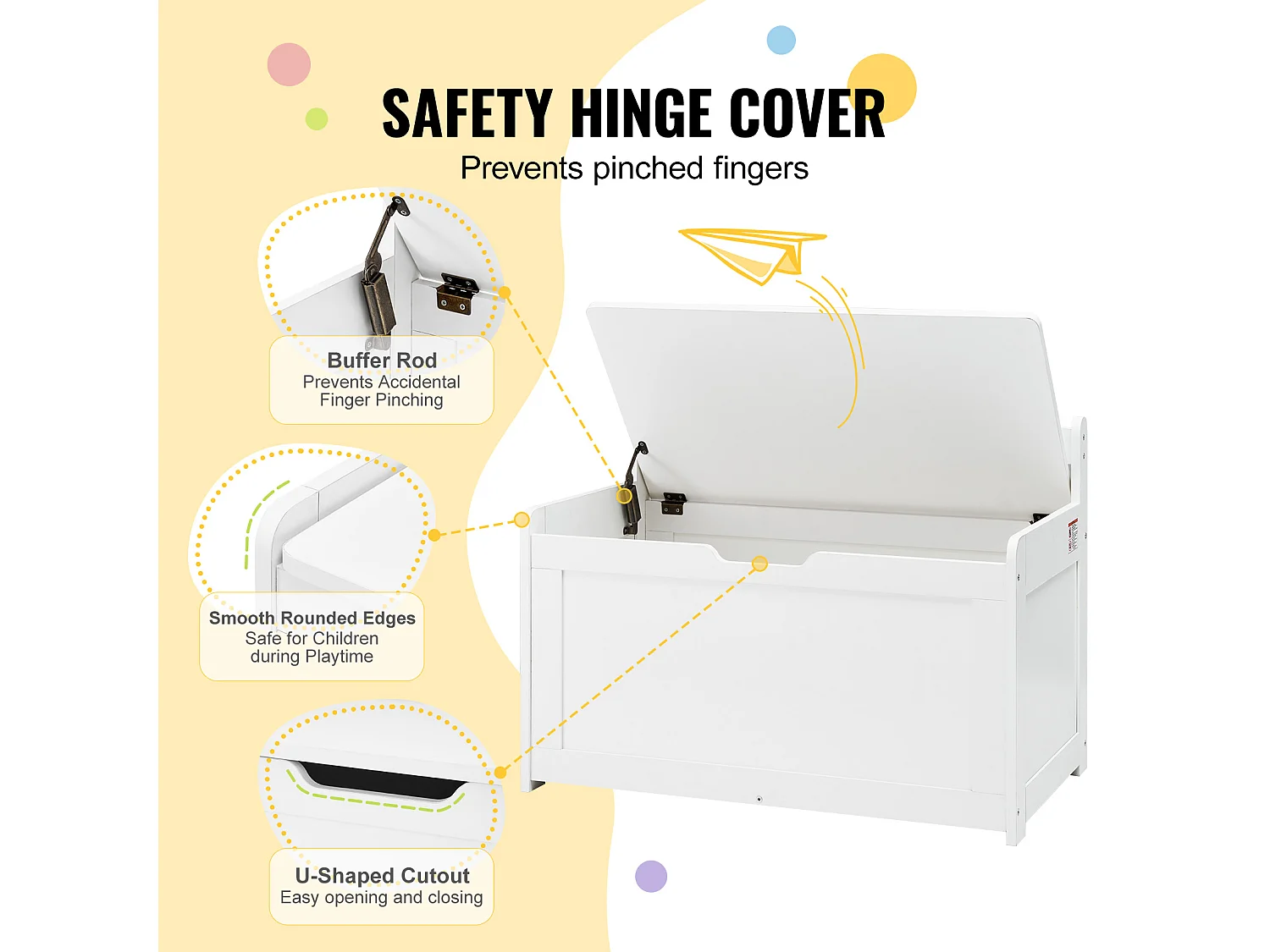 Banc de Rangement SucceBuy pour Jouets pour Enfants Coffre à Jouets en Bois 83x45,5x60,9 cm Blanc