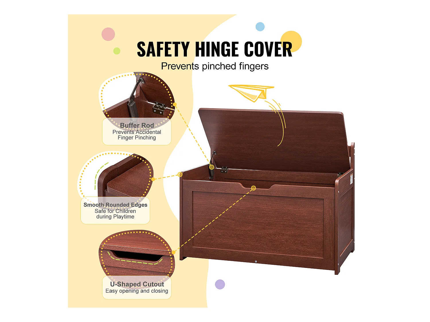 Banc de Rangement SucceBuy pour Jouets pour Enfants Coffre à Jouets en Bois 83x45,5x60,9 cm Cerisier