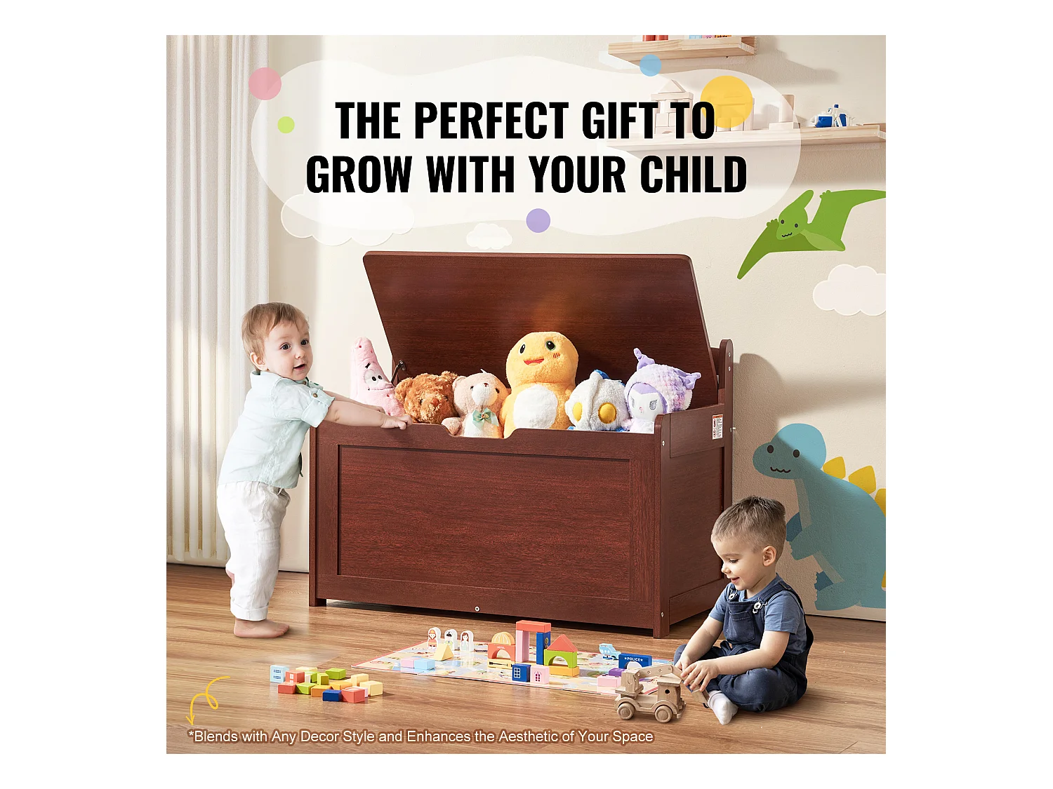 Banc de Rangement SucceBuy pour Jouets pour Enfants Coffre à Jouets en Bois 83x45,5x60,9 cm Cerisier