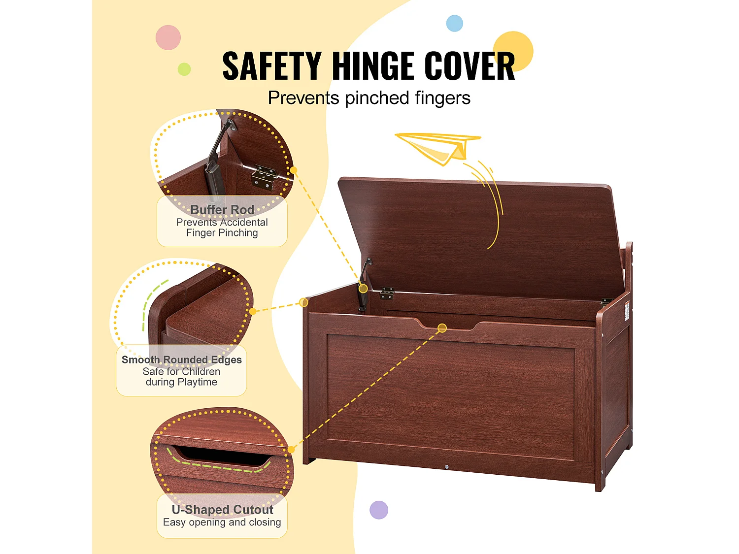 Banc de Rangement SucceBuy pour Jouets pour Enfants Coffre à Jouets en Bois 83x45,5x60,9 cm Cerisier