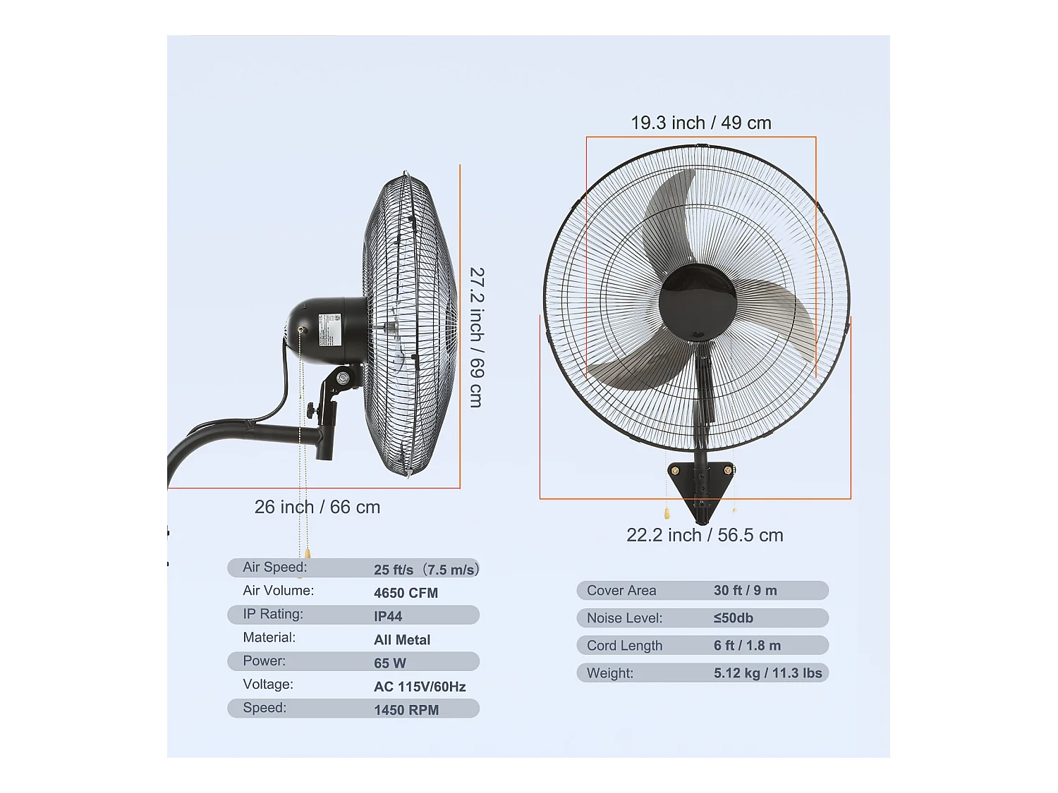 Ventilateur Mural Oscillant SucceBuy, 48cm, 4650 CFM, Noir, pour Refroidir Entrepôt, Serres, les Ateliers, les Patios et les Sous-Sols