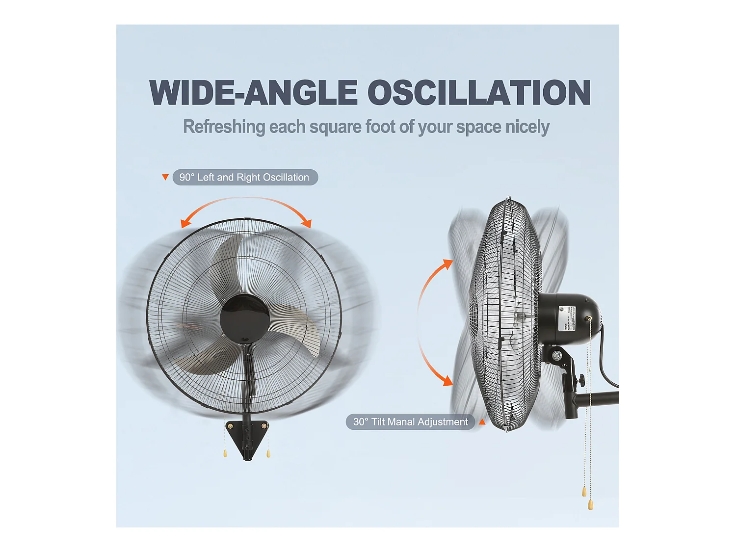 Ventilateur Mural Oscillant SucceBuy, 48cm, 4650 CFM, Noir, pour Refroidir Entrepôt, Serres, les Ateliers, les Patios et les Sous-Sols
