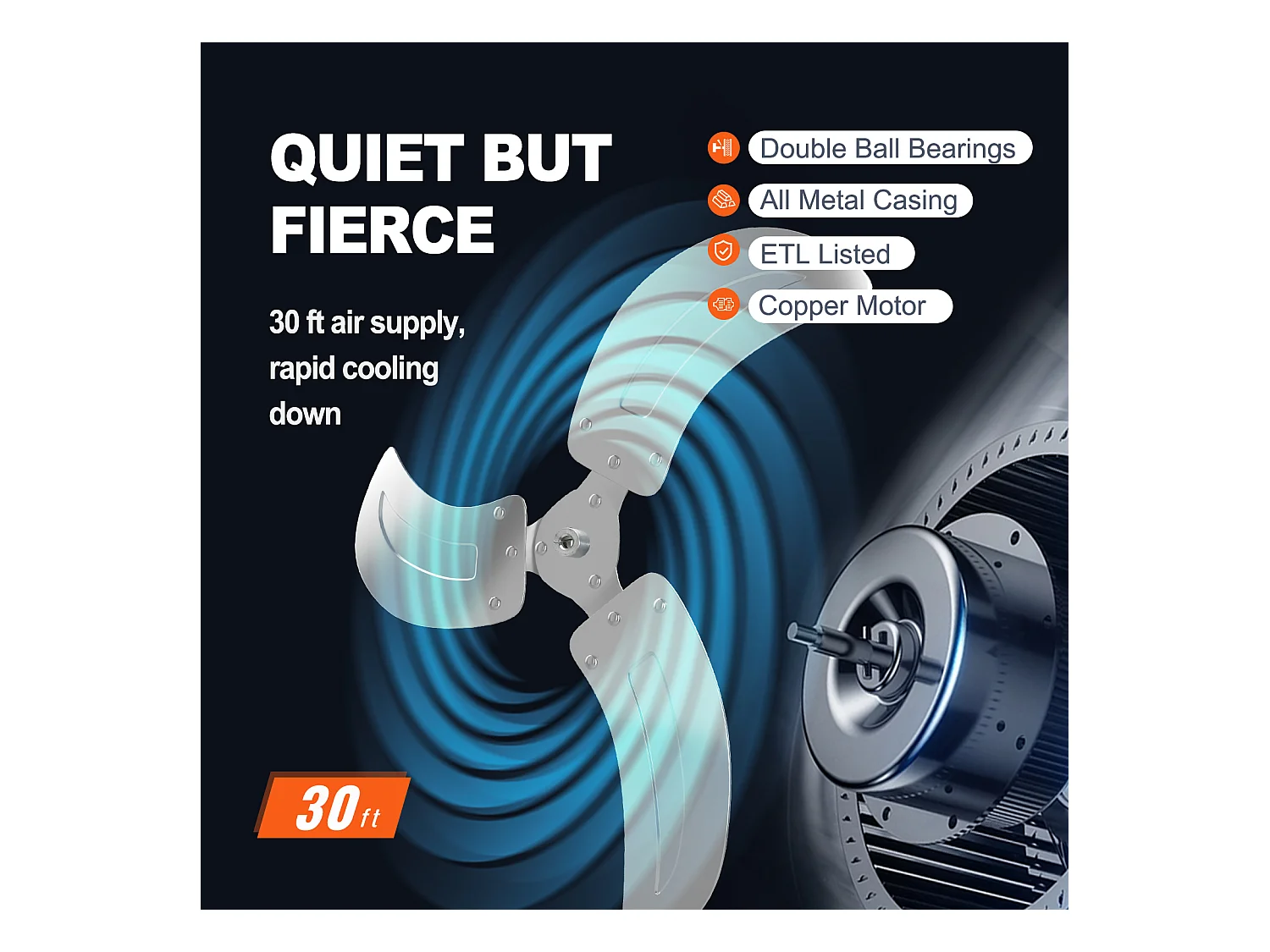 Ventilateur Mural Oscillant SucceBuy, 48cm, 4650 CFM, Noir, pour Refroidir Entrepôt, Serres, les Ateliers, les Patios et les Sous-Sols