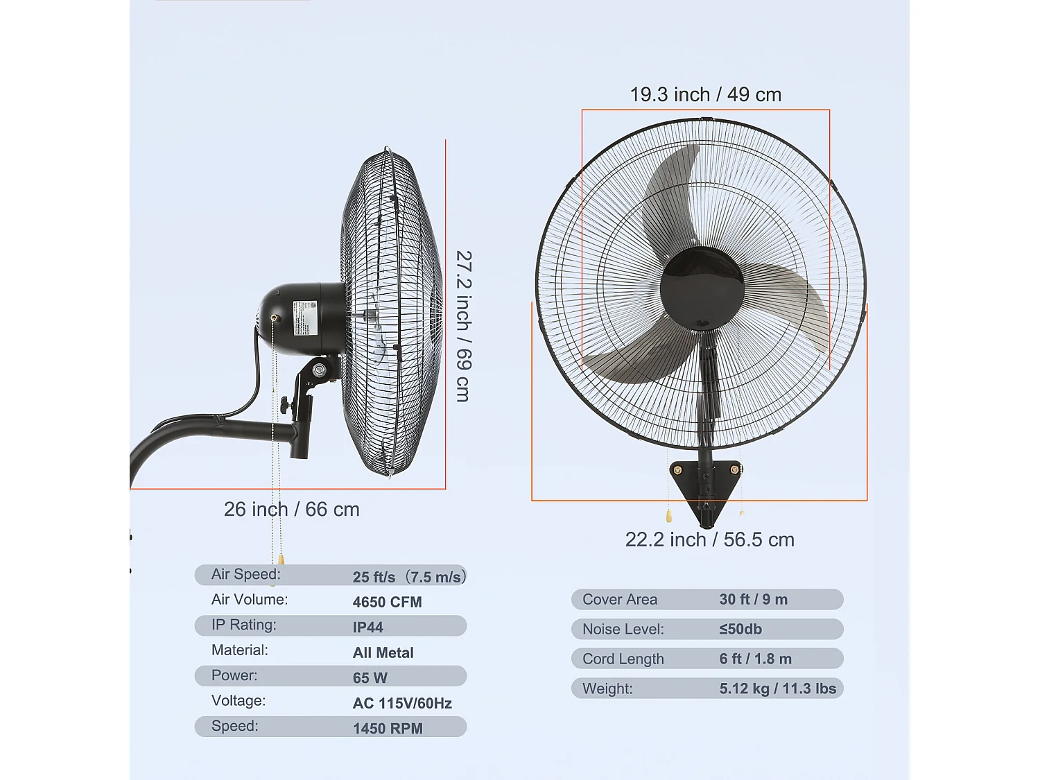 Ventilateur Mural Oscillant SucceBuy, 48cm, 4650 CFM, Noir, pour Refroidir Entrepôt, Serres, les Ateliers, les Patios et les Sous-Sols