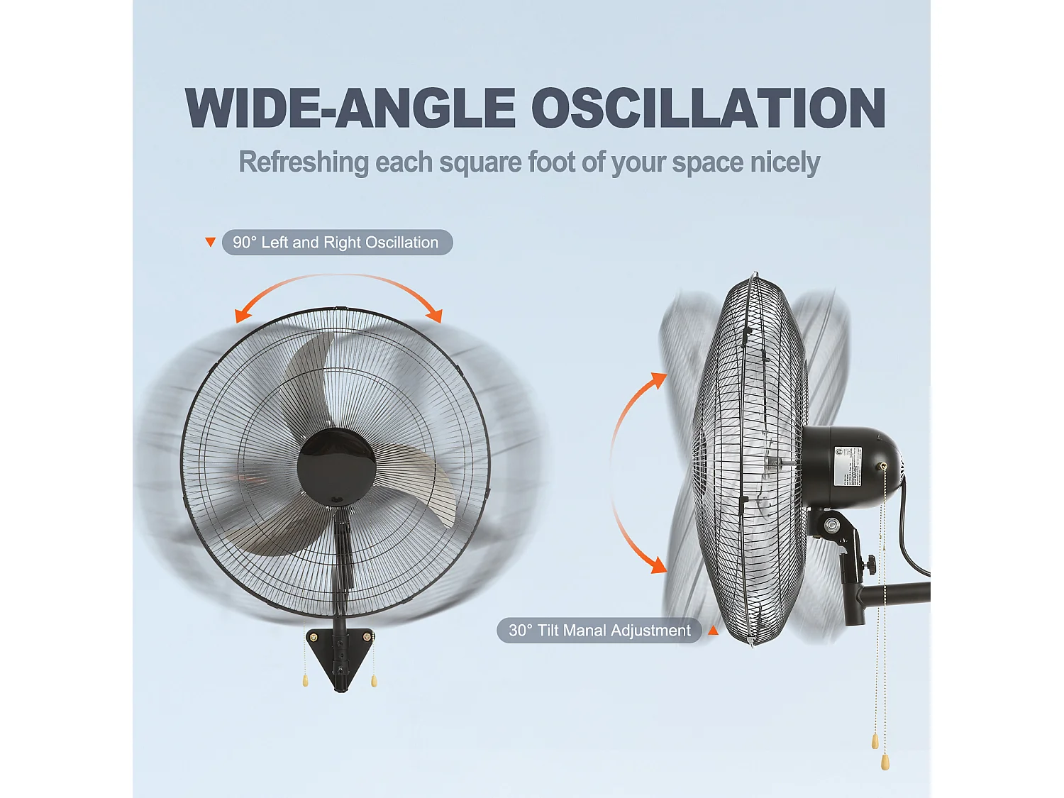 Ventilateur Mural Oscillant SucceBuy, 48cm, 4650 CFM, Noir, pour Refroidir Entrepôt, Serres, les Ateliers, les Patios et les Sous-Sols