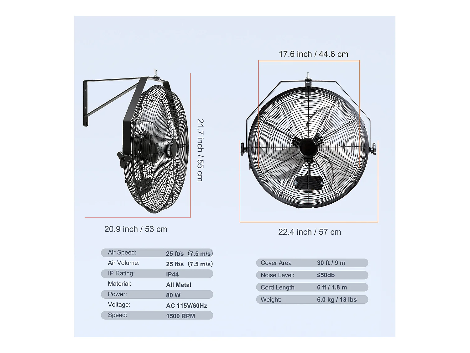 Wandventilator SucceBuy, 57 cm - IP44-Wasserdicht, Starke Luftströmung, zum Kühlen von Lagerräumen, Gewächshäusern, Werkstätten, Terrassen und Kellern