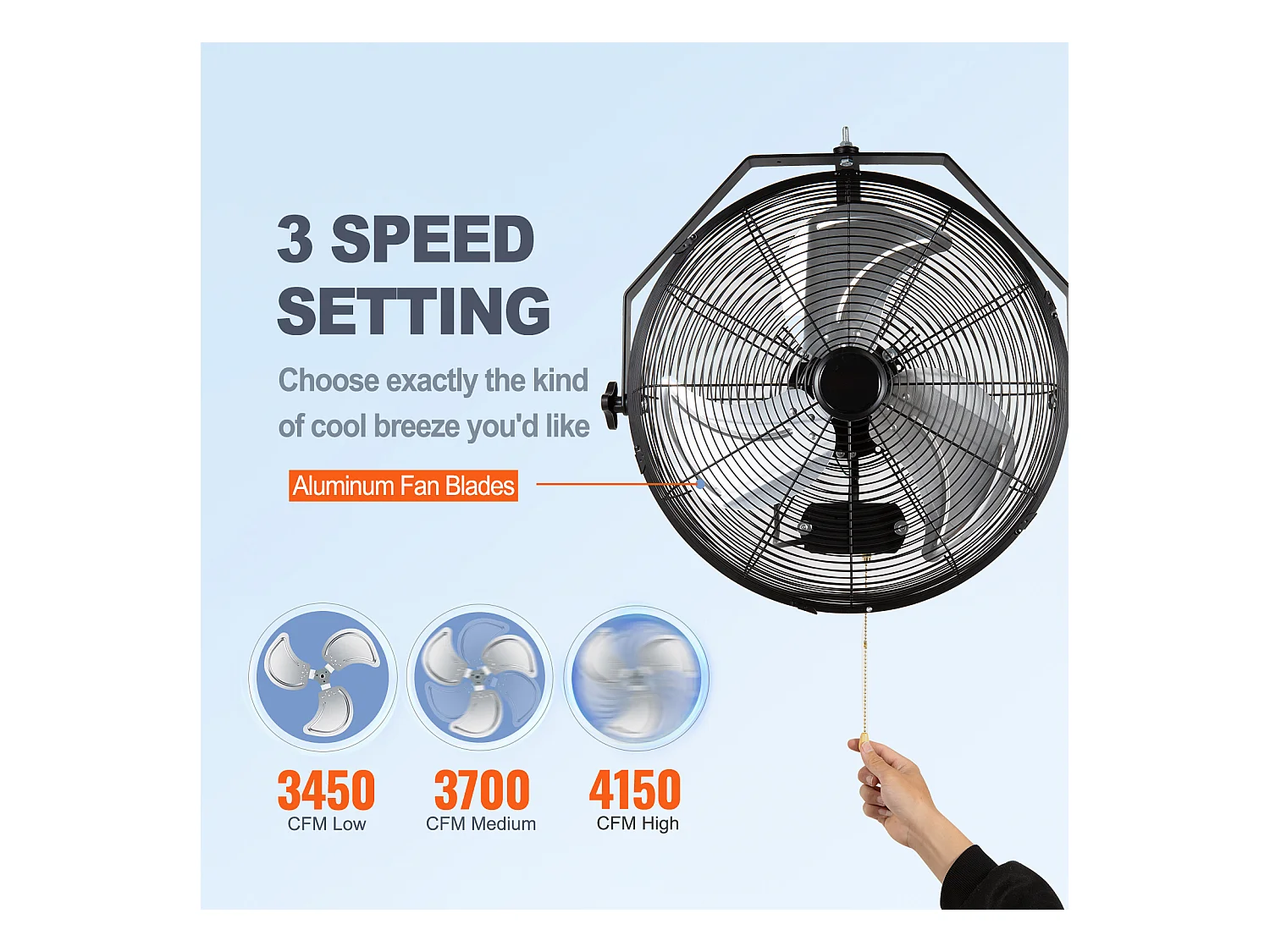 Wandventilator SucceBuy, 57 cm - IP44-Wasserdicht, Starke Luftströmung, zum Kühlen von Lagerräumen, Gewächshäusern, Werkstätten, Terrassen und Kellern