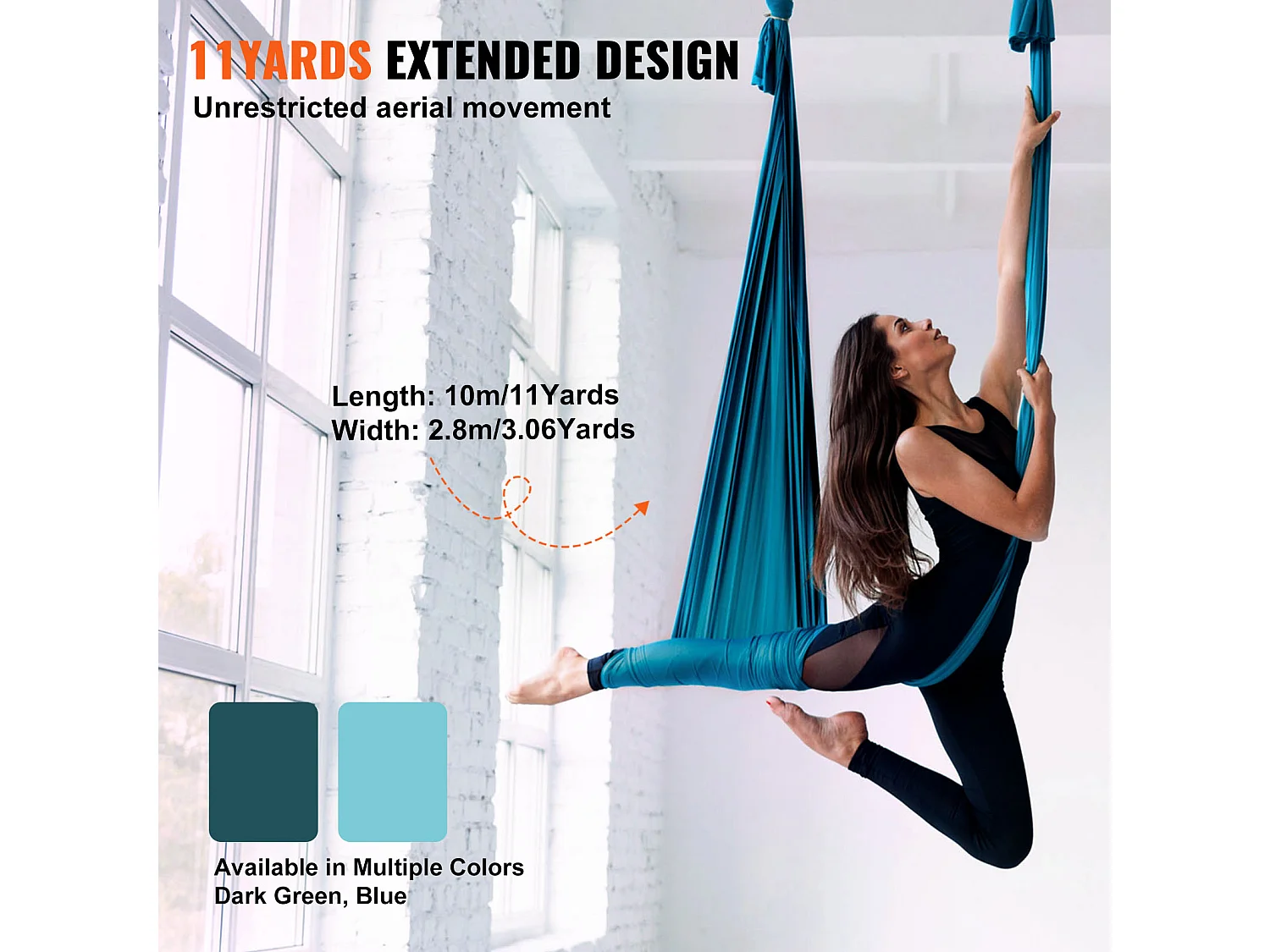 Amaca per Yoga SucceBuy, Altalena Aerea in Seta e Yoga, 11 m, Amaca a Trapezio per Inversione, Verde, Kit di Amaca in Tela di Nylon 100 g/m²