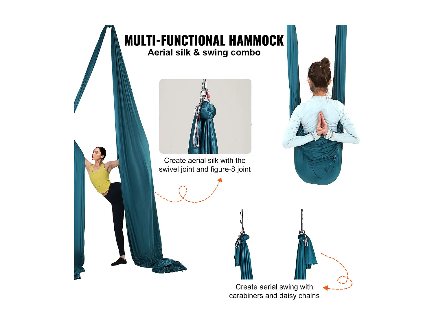 Hamac de Yoga SucceBuy, Balançoire Aérienne en Soie et Yoga, 11 m, Hamac Trapèze pour Inversion, Vert, Kit de Hamac en Tissu Nylon 100 g/m²