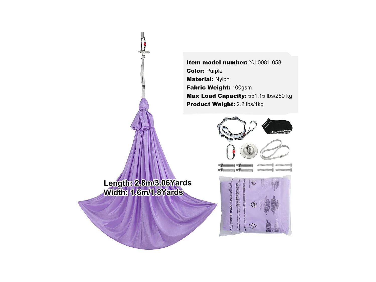 Hamac de Yoga SucceBuy pour Enfants Ayant des Besoins Spéciaux Balançoire Sensorielle pour Autisme Violet